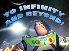 Buzz Lightyear from Pixar's Toy Story movies, with the text [quote] to infinity and beyond [unquote], which we cannot apply to a limit at infinity